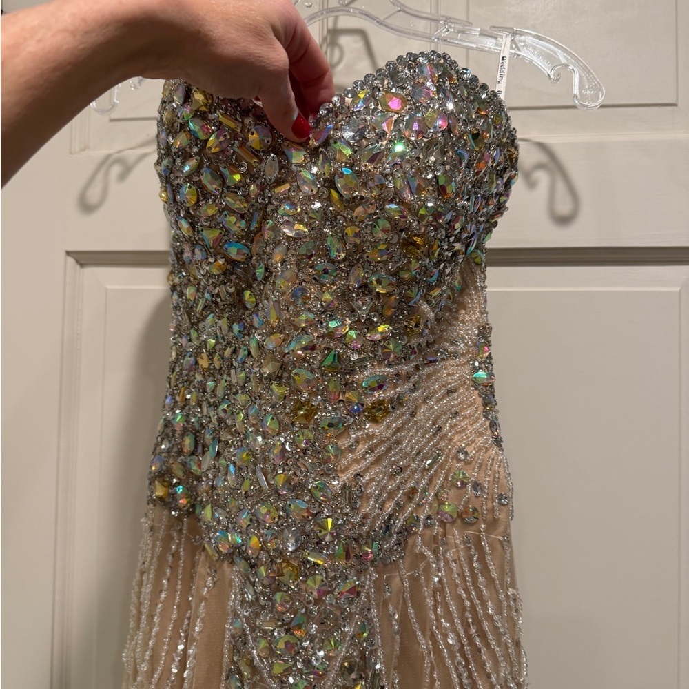 Stunning Strapless Beaded Rhinestone Mermaid Evening Gown - Picture 14 of 15